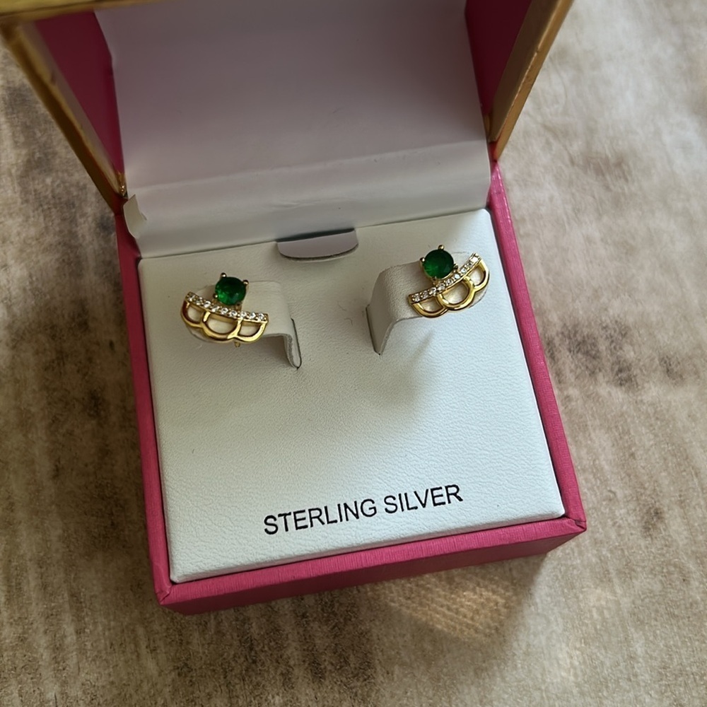 NWOT Rachel Zoe Sterling Silver Gold-Plated Emerald Green Stud Earrings